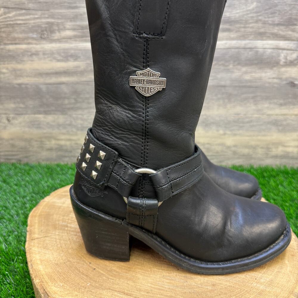 Harley Davidson Women - Size 6 - Black Harness Zipper Boots Style 85161 - Picture 5 of 11